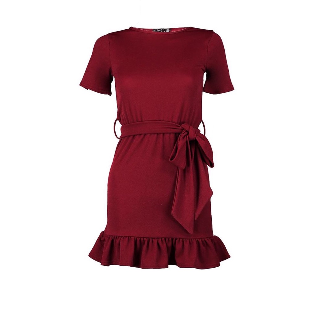 Ruffle hem tie waist dress